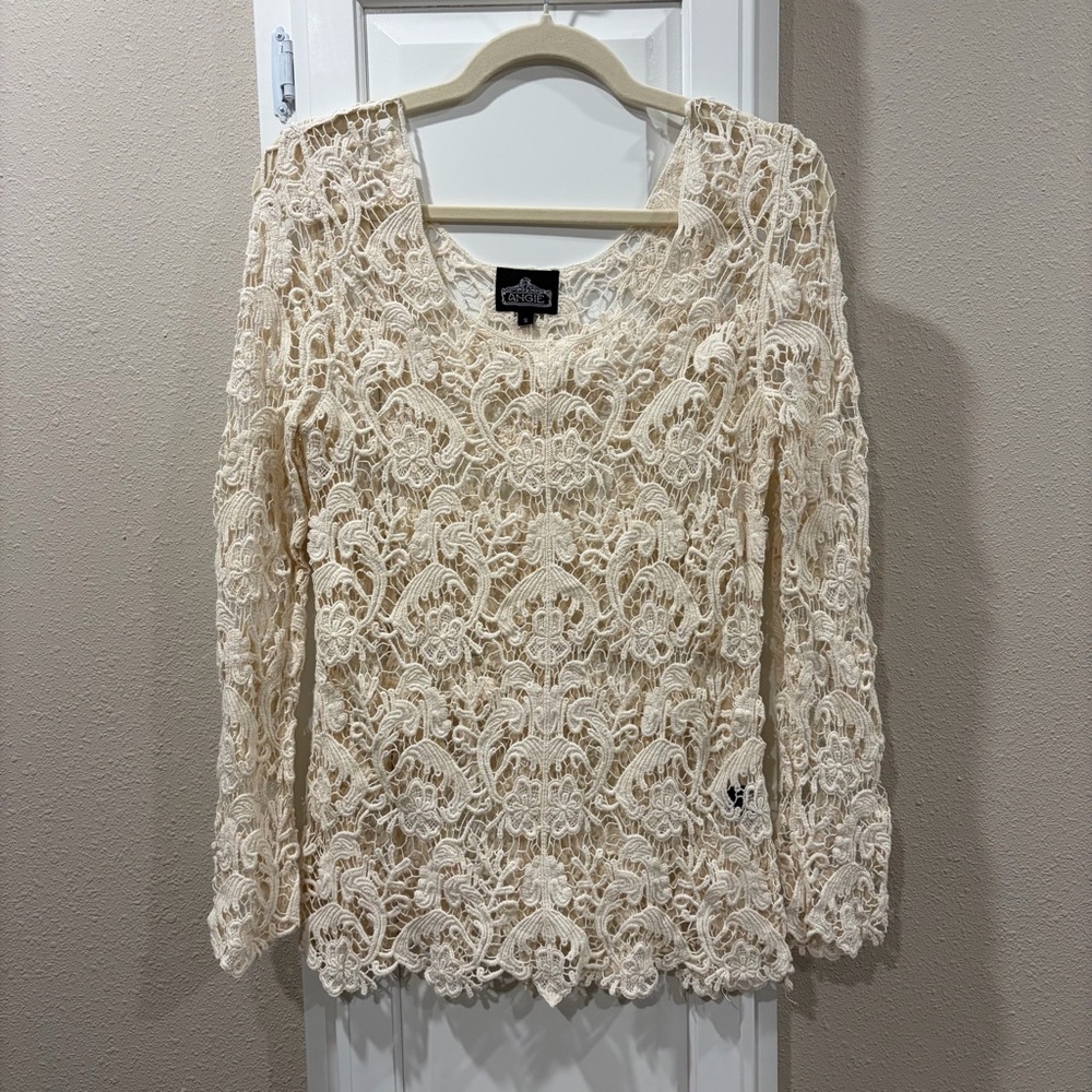 Crochet Lace Long-Sleeve Top - Cream by Angie